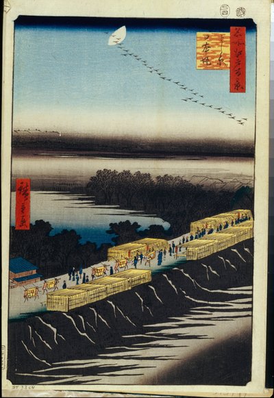 Honderd beroemde uitzichten van Edo: Nihon-dijk en Yoshiwara door Ando or Utagawa Hiroshige