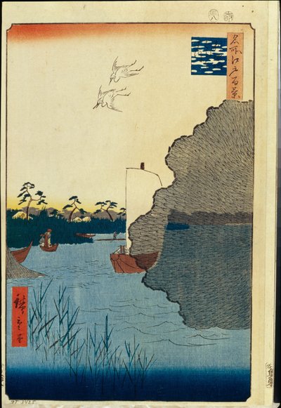Honderd beroemde uitzichten van Edo: Verspreide dennen aan de Tone-rivier door Ando or Utagawa Hiroshige
