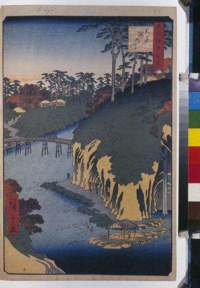 Honderd beroemde uitzichten van Edo: De Takinogawa in Oji door Ando or Utagawa Hiroshige