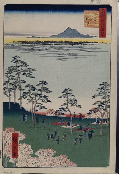 Honderd beroemde uitzichten van Edo: Uitzicht naar het noorden vanaf Asukayama door Ando or Utagawa Hiroshige