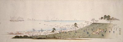 Kersenbloesemtijd, mensen die picknicken in Gotenyama door Ando or Utagawa Hiroshige