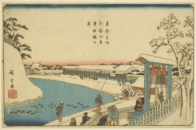 Kersenboomput bij Benkei-gracht buiten Sakurada door Ando or Utagawa Hiroshige