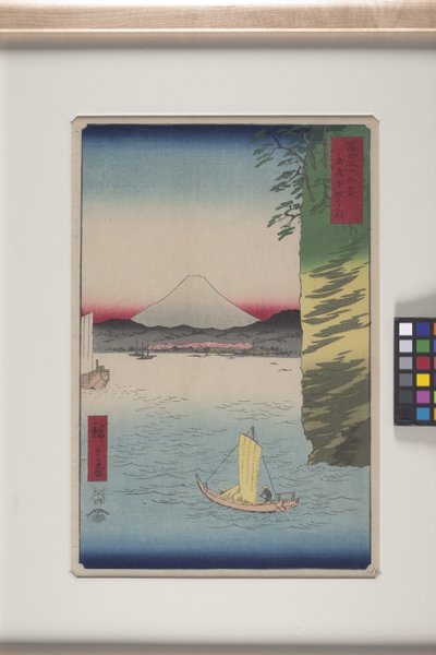 Kersenbloesems in Honmoku, provincie Musashi (Musashi Honmoku No Hana) door Ando or Utagawa Hiroshige