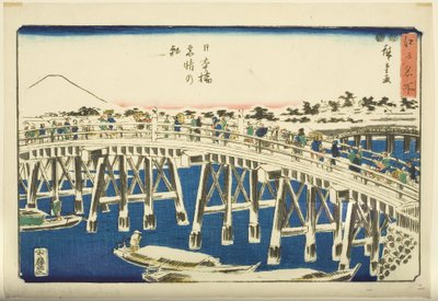 Heldere ochtend na sneeuw bij Nihonbashi Brug (Nihonbashi yukibare no asa) door Ando or Utagawa Hiroshige