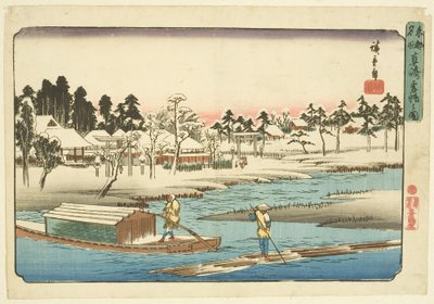 Helder weer na sneeuw in Massaki door Ando or Utagawa Hiroshige
