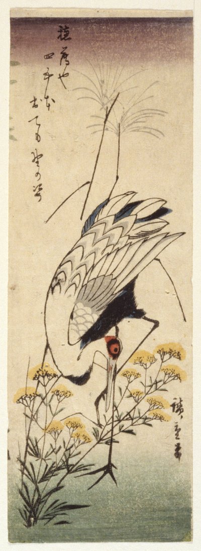 Kraanvogel met Wilde Mosterd door Ando or Utagawa Hiroshige