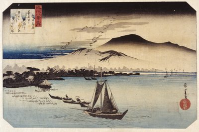 Neerdalende ganzen bij Katada door Ando or Utagawa Hiroshige