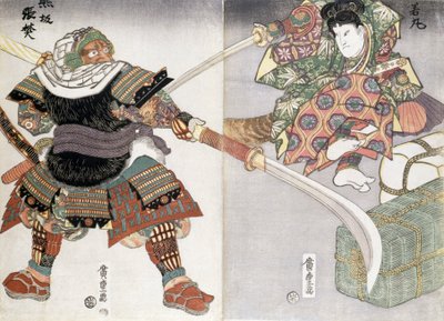 Diptiek van een zwaardgevecht, 19e eeuw door Ando or Utagawa Hiroshige