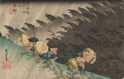 Stromende regen bij Shōno door Ando or Utagawa Hiroshige
