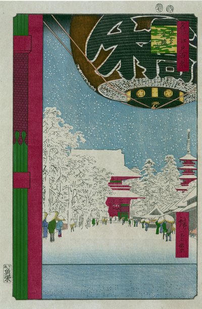 Honderd beroemde uitzichten van Edo: De Kinryuzan-tempel in Asakusa door Ando or Utagawa Hiroshige