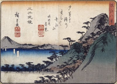 Avondbel bij Miidera door Ando or Utagawa Hiroshige
