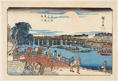 Vuurwerk bij Ryōgoku-brug door Ando or Utagawa Hiroshige