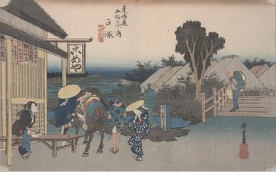 T-splitsing bij Motomachi door Ando or Utagawa Hiroshige