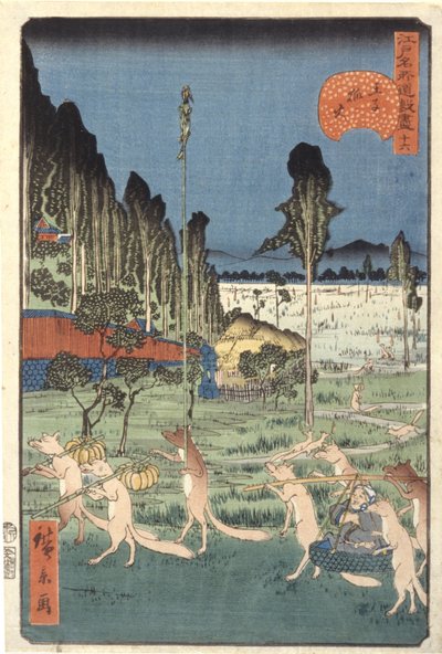 Vossen-Vuur bij ?ji (34) (?ji Kitsunebi, 34) door Ando or Utagawa Hiroshige