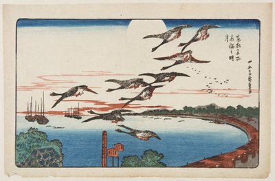 Volle maan boven Takanawa door Ando or Utagawa Hiroshige
