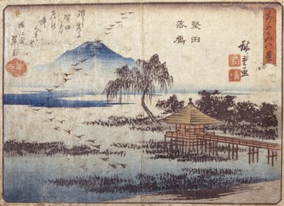Ganzen dalen neer bij Katada door Ando or Utagawa Hiroshige