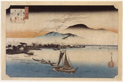 Ganzen die naar huis vliegen bij Katata door Ando or Utagawa Hiroshige