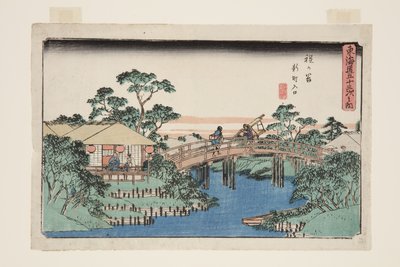 Hodogaya: Ingang naar Shinmachi door Ando or Utagawa Hiroshige