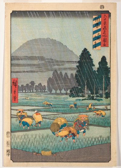 Hoki provincie, Ono, verre blik op de berg Daisen door Ando or Utagawa Hiroshige