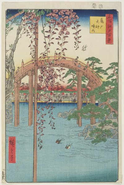 Kameido Tenjin-schrijn, juli 1856 door Ando or Utagawa Hiroshige