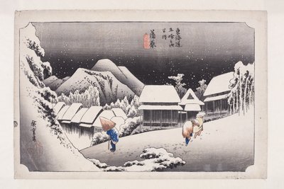 Kanbara: Nacht sneeuw (kleur houtsnede) door Ando or Utagawa Hiroshige