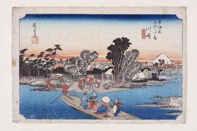 Kawasaki: De Rokugo-veerboot door Ando or Utagawa Hiroshige