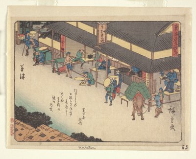 Kyoka Tokaido-serie - Kusatsu door Ando or Utagawa Hiroshige