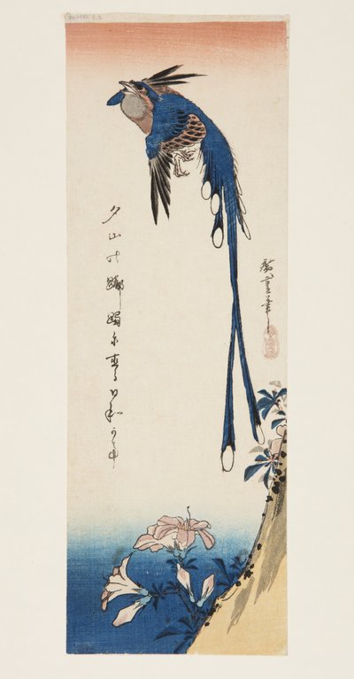 Ekster en azalea door Ando or Utagawa Hiroshige