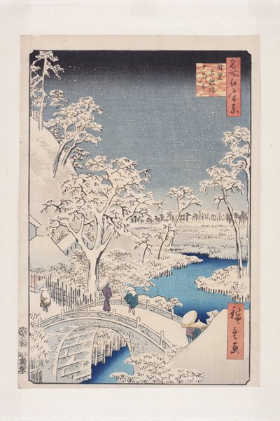 Meguro Drum-brug en Sunset Hill door Ando or Utagawa Hiroshige