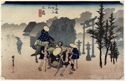 Ochtendmist, Mishima, ca. 1833 door Ando or Utagawa Hiroshige