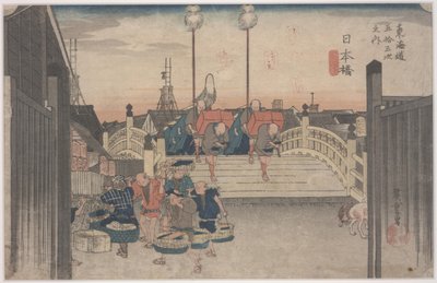 Ochtendscène door Ando or Utagawa Hiroshige