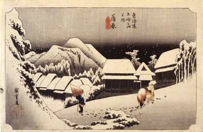 Nacht sneeuw in Kanbara, #16 door Ando or Utagawa Hiroshige