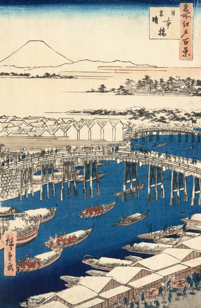 Nihonbashi, opklaring na sneeuw door Utagawa Hiroshige door Ando or Utagawa Hiroshige