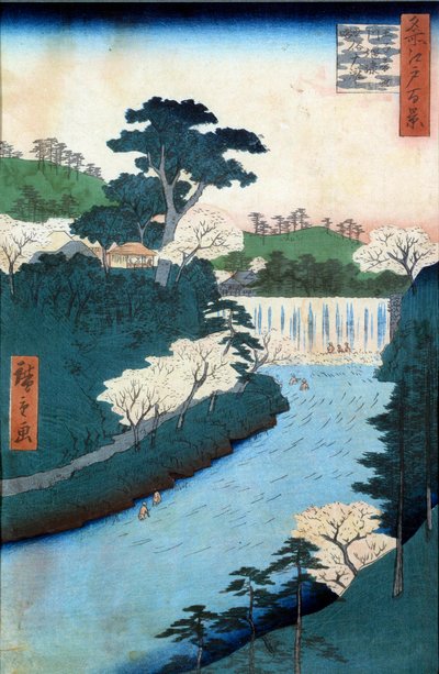Honderd beroemde uitzichten van Edo: dam van de Otonashioji-rivier door Ando or Utagawa Hiroshige