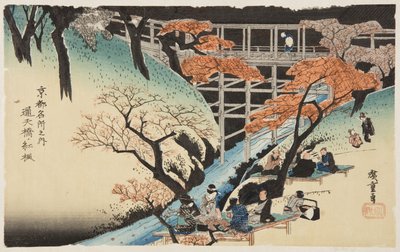 Rode Esdoorns bij de Tsūtenkyō Brug door Ando or Utagawa Hiroshige