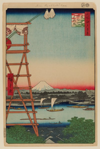 Ryogoku Ekoin en Moto-Yanagibashi brug door Ando or Utagawa Hiroshige