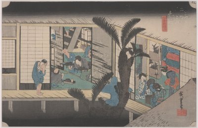 Scène in een Herberg door Ando or Utagawa Hiroshige