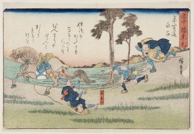 Shirako stad aan de Tokaido Weg (kleur houtsnede) door Ando or Utagawa Hiroshige