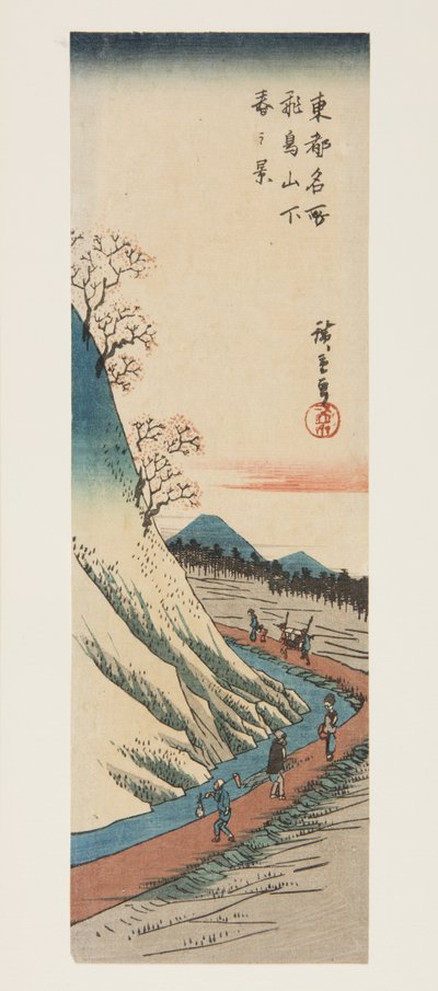 Lentezicht aan de voet van Asuka-heuvel door Ando or Utagawa Hiroshige