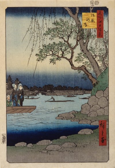 Stallen dijk door Ando or Utagawa Hiroshige