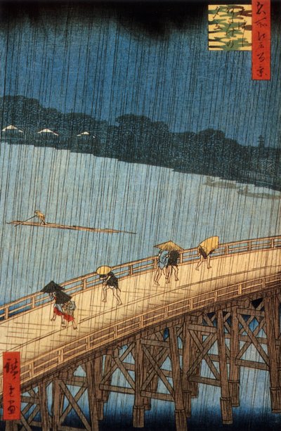 Plotselinge bui (yudashi) op Ohashi-brug, Japan, gravure door Ando Hiroshige door Ando or Utagawa Hiroshige