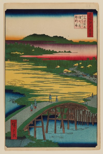 Sugatami Brug, Omokage Brug en Jariba bij Takata door Ando or Utagawa Hiroshige
