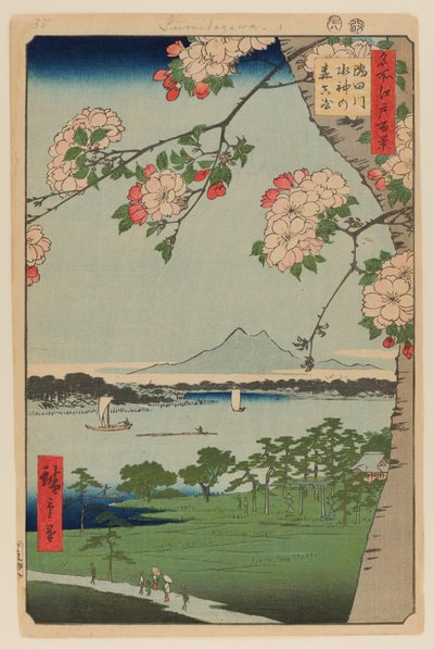 Suijin heiligdom en Massaki aan de Sumida rivier (Sumidagawa Suijin no Mori Massaki) door Ando or Utagawa Hiroshige