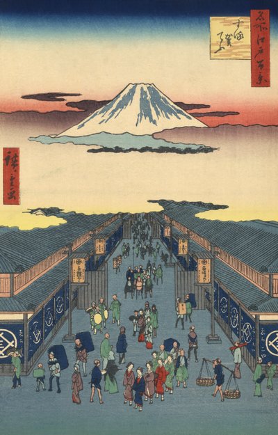 Suruga-cho Straat in Tokyo door Ando Hiroshige door Ando or Utagawa Hiroshige