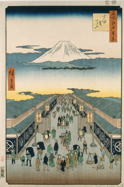 Suruga Straat door Ando or Utagawa Hiroshige