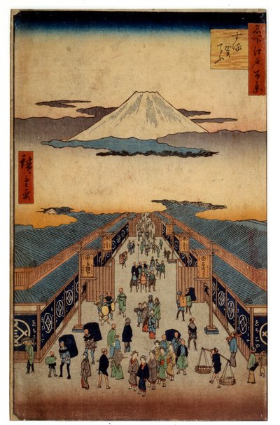 Suruga Street. Deel van de serie: de 53 relais van Tokaido. Japanse prent door Utagawa Hiroshige door Ando or Utagawa Hiroshige