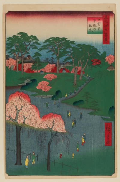Tempeltuinen, Nippori door Ando or Utagawa Hiroshige