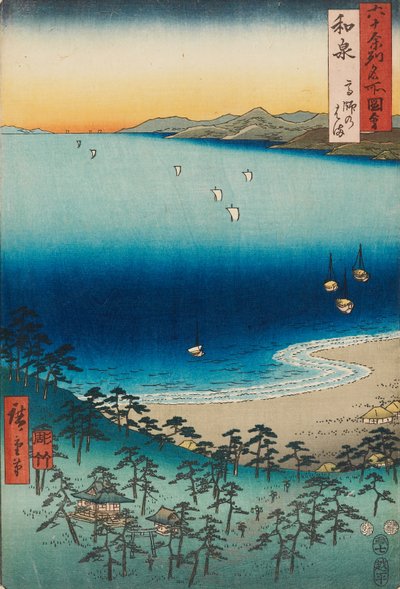 Het strand van Takashi in de provincie Izumi door Ando or Utagawa Hiroshige