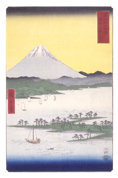 De pijnboombossen van Miho in de provincie Suruga door Ando or Utagawa Hiroshige