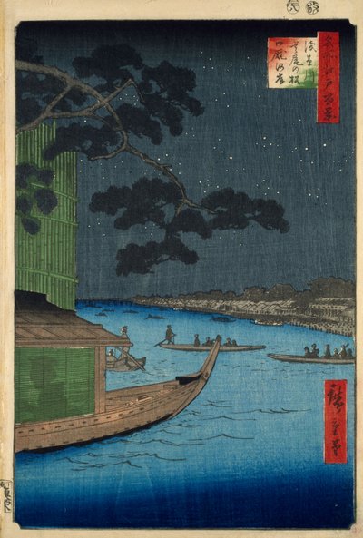 De "Pijnboom van Succes" bij de Onmaya Dijk, Asakusa Rivier door Ando or Utagawa Hiroshige
